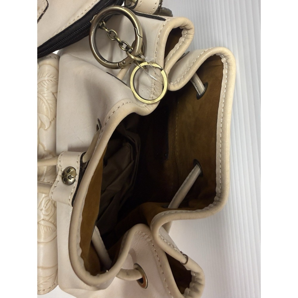 Patricia Nash SABINA Leather Crossbody Drawstring Bag ~Chalk White Distressed - Picture 6 of 12